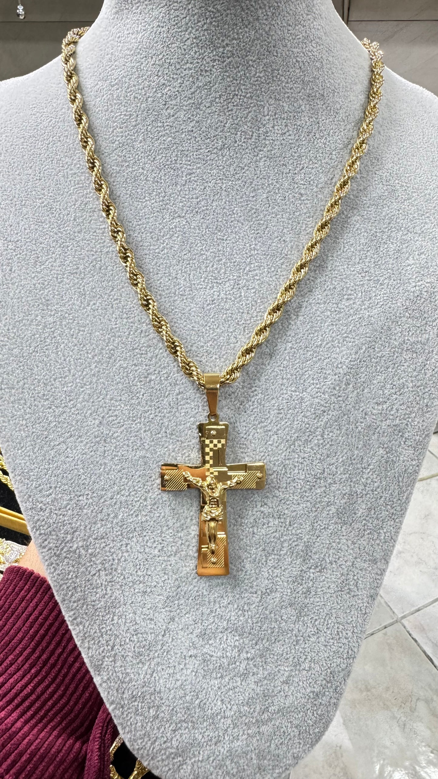 Collana corda con croce acciaio *706