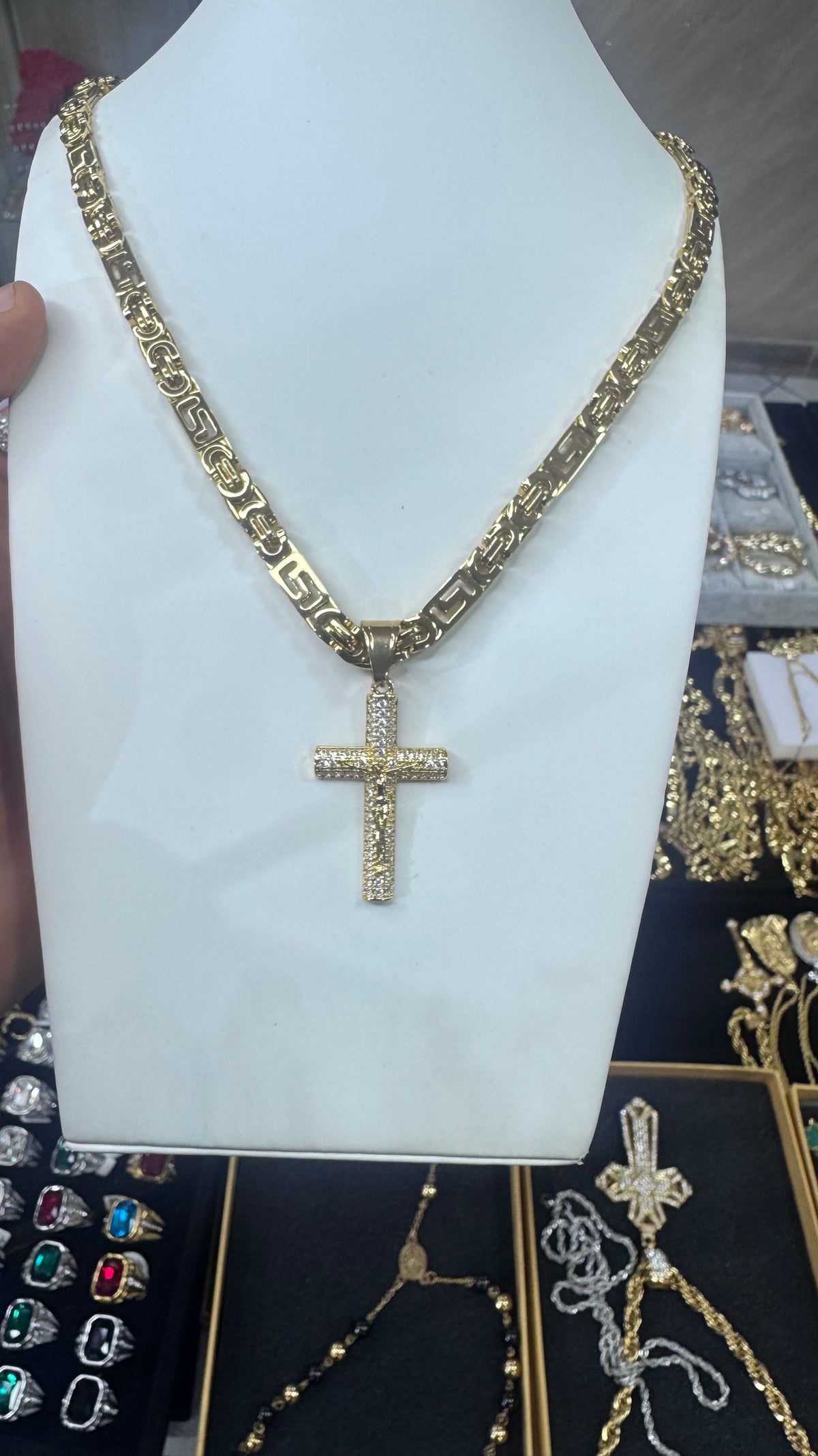 Collana greca con croce Rio Media acciaio oro *382