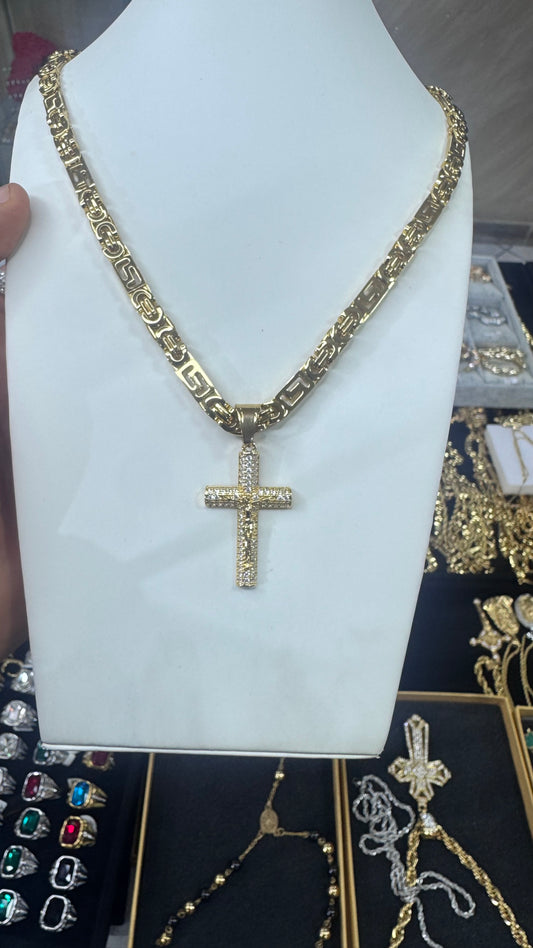 Collana greca con croce Rio Media acciaio oro *382