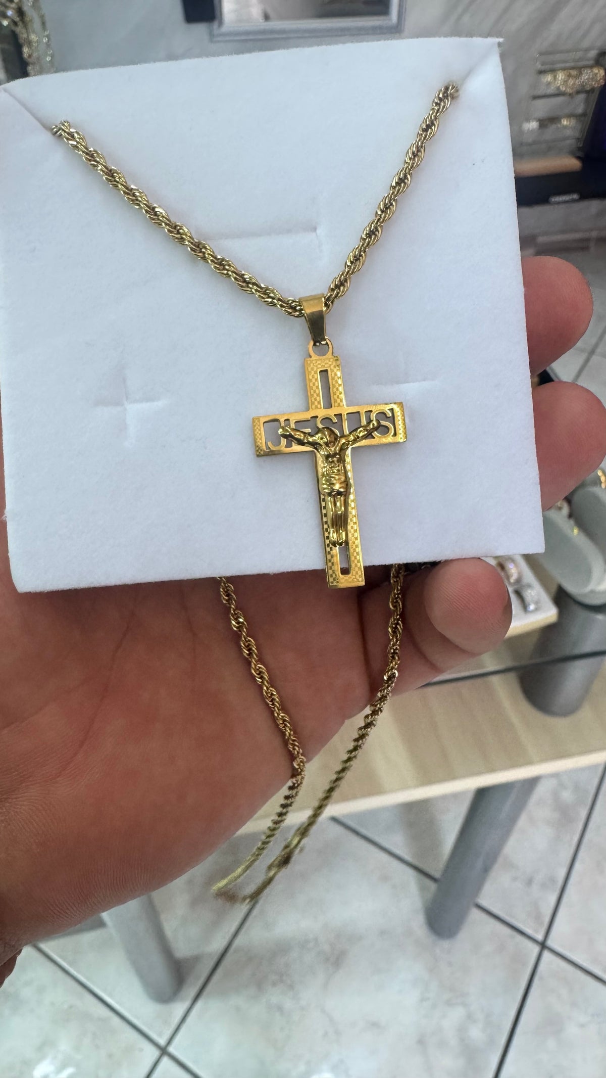 Collana con croce Jesus acciaio oro*1134