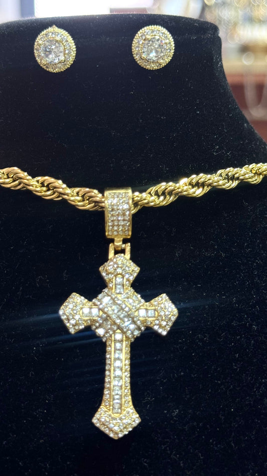 Combo kit collana più orecchini acciaio oro  *88081