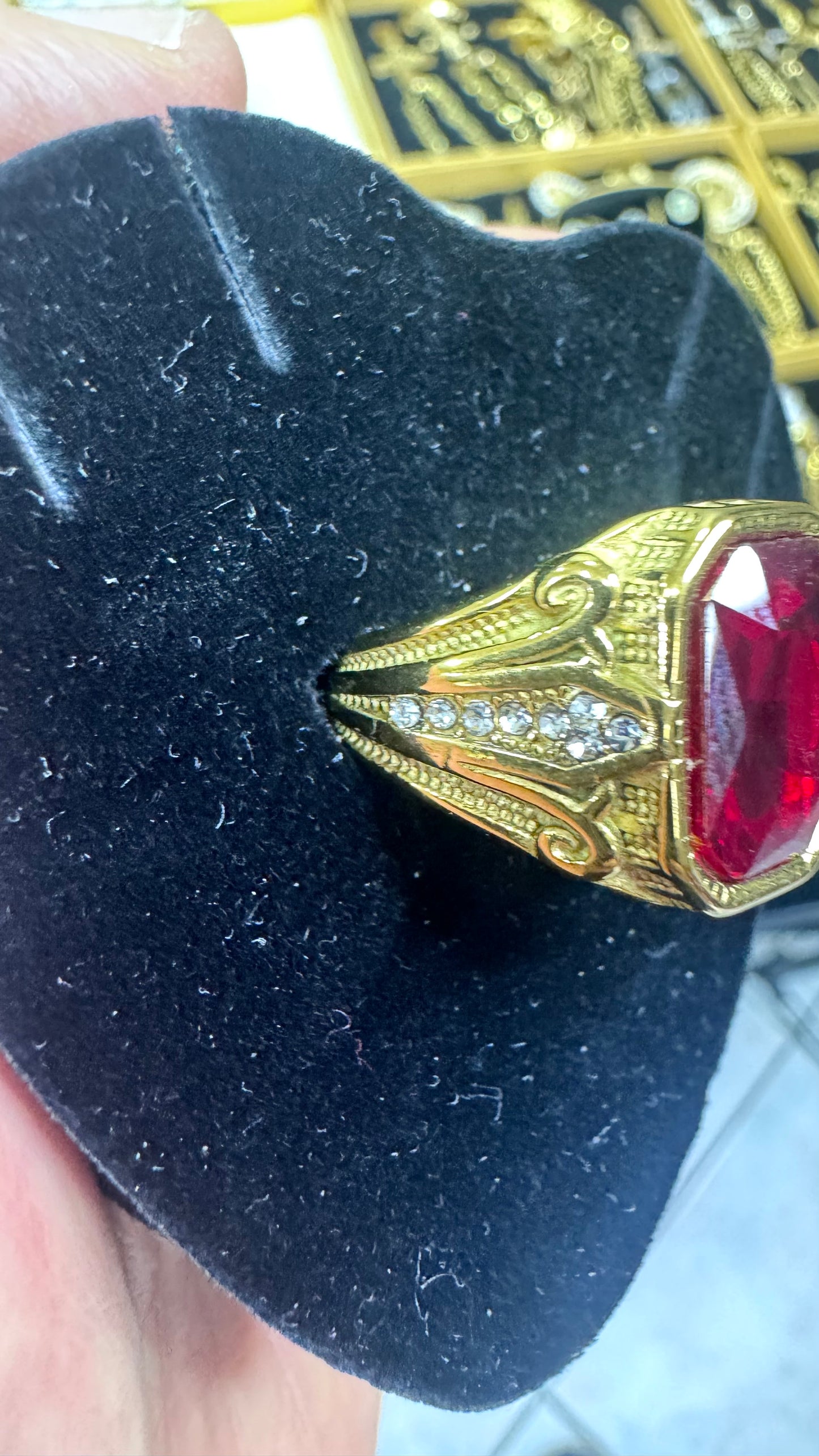 Anello RED pietra rossa acciaio oro *67