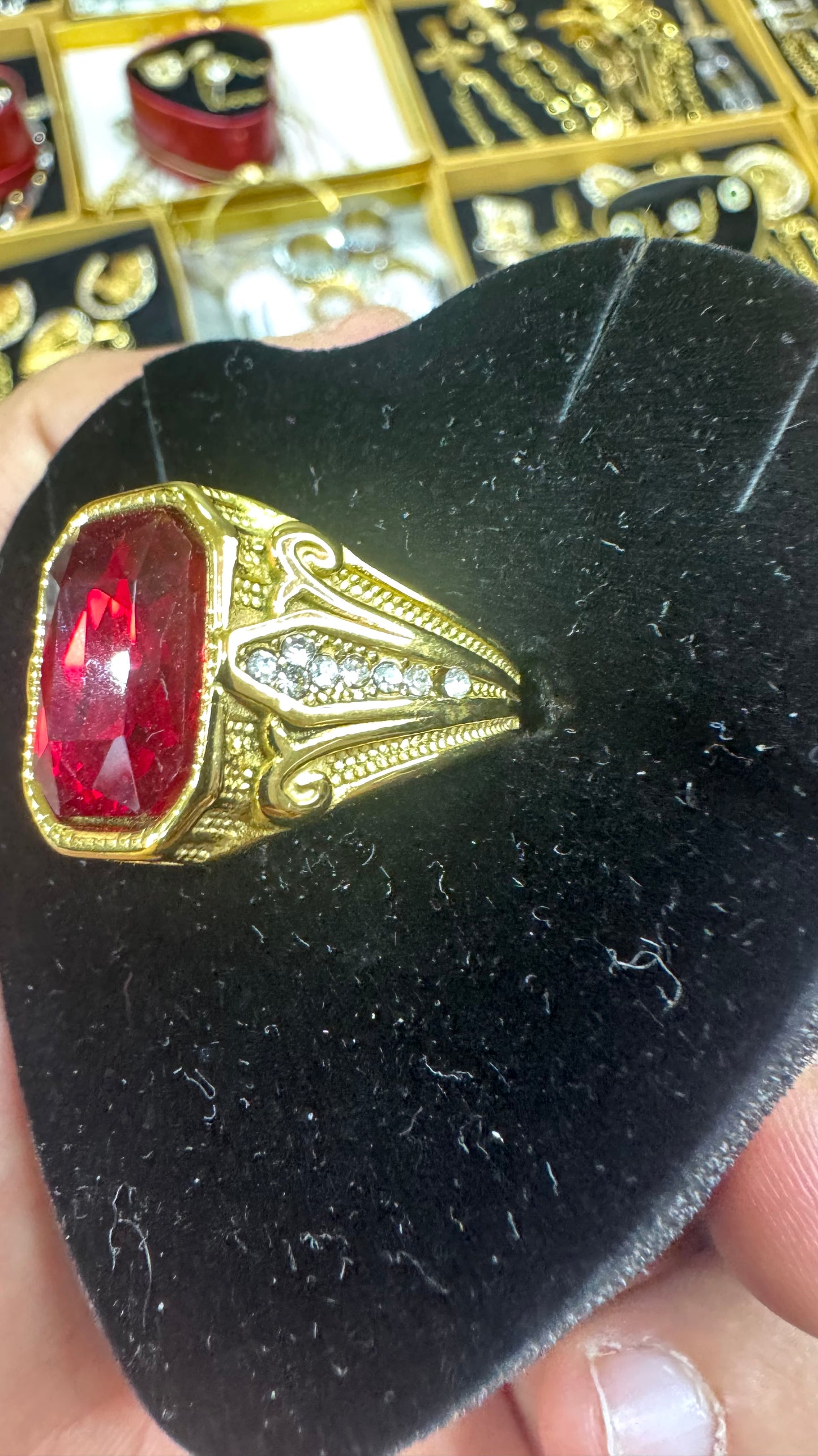 Anello RED pietra rossa acciaio oro *67