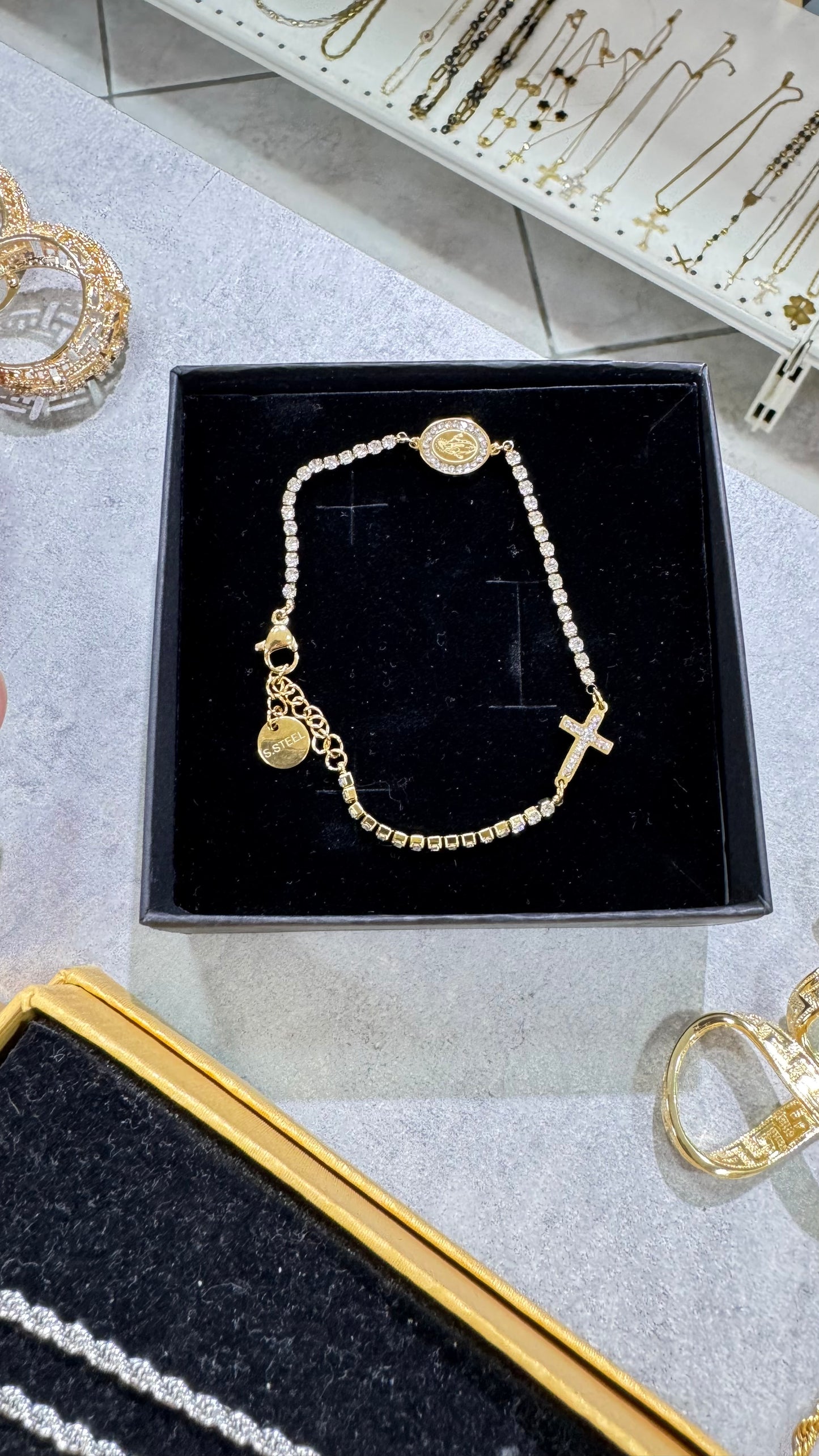 Bracciale tennis rosario acciaio *35