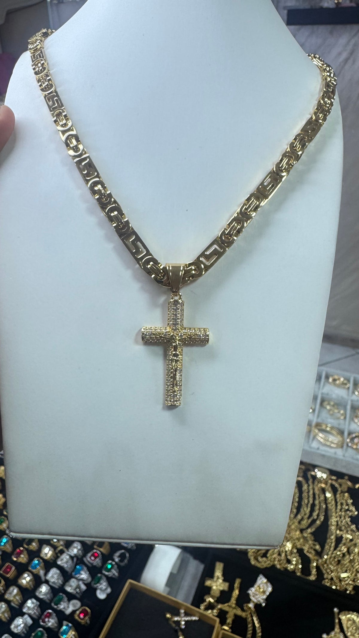 Collana greca con croce Rio Media acciaio oro *382