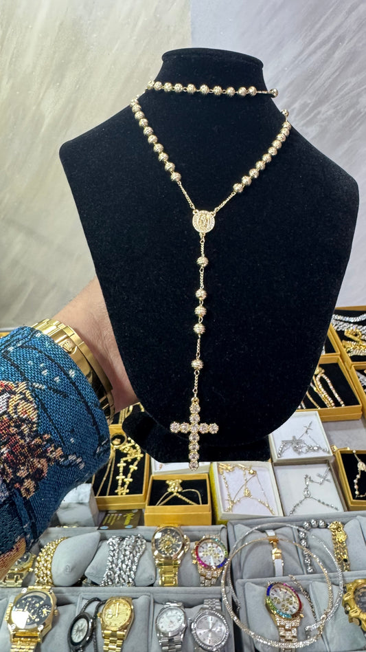 Rosario martellato gold acciaio *32