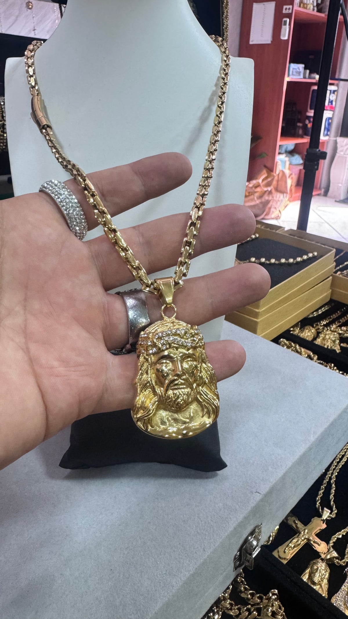 Collana Ibiza Gesù acciaio oro *4578
