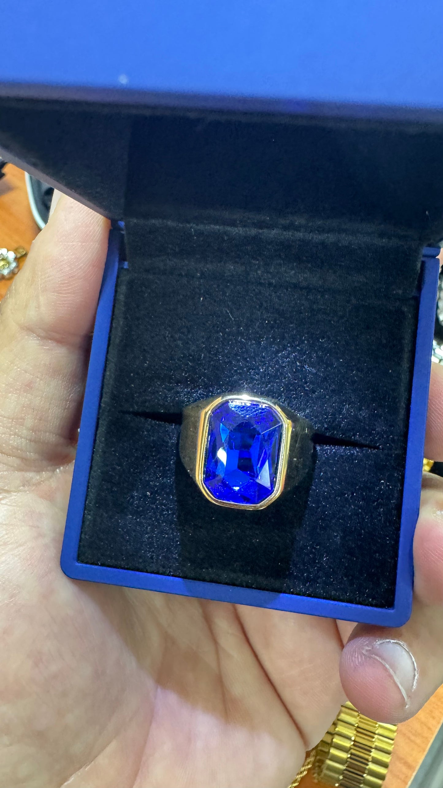Anello acciaio oro pietra blu *50