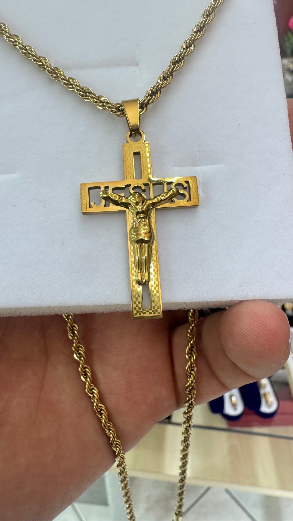 Collana con croce Jesus acciaio oro*1134