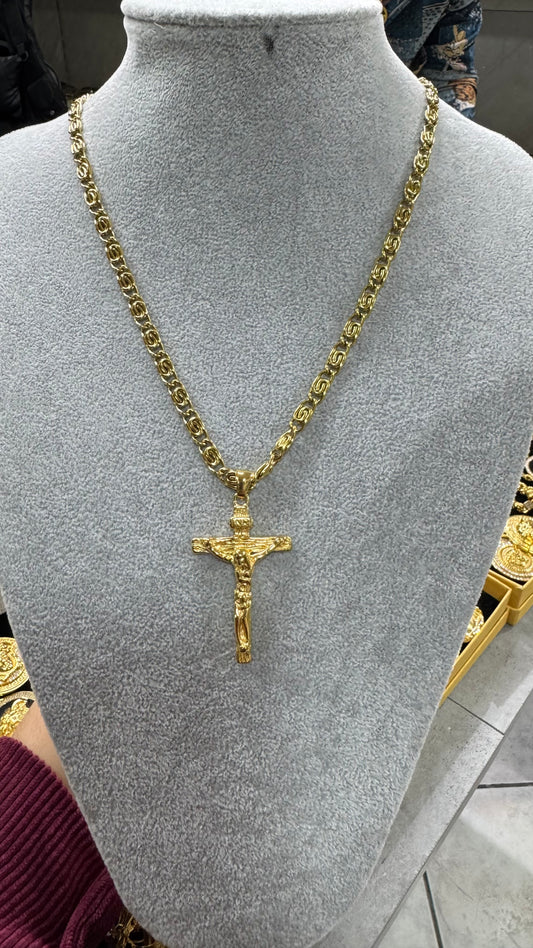 Collana croce acciaio oro  *700