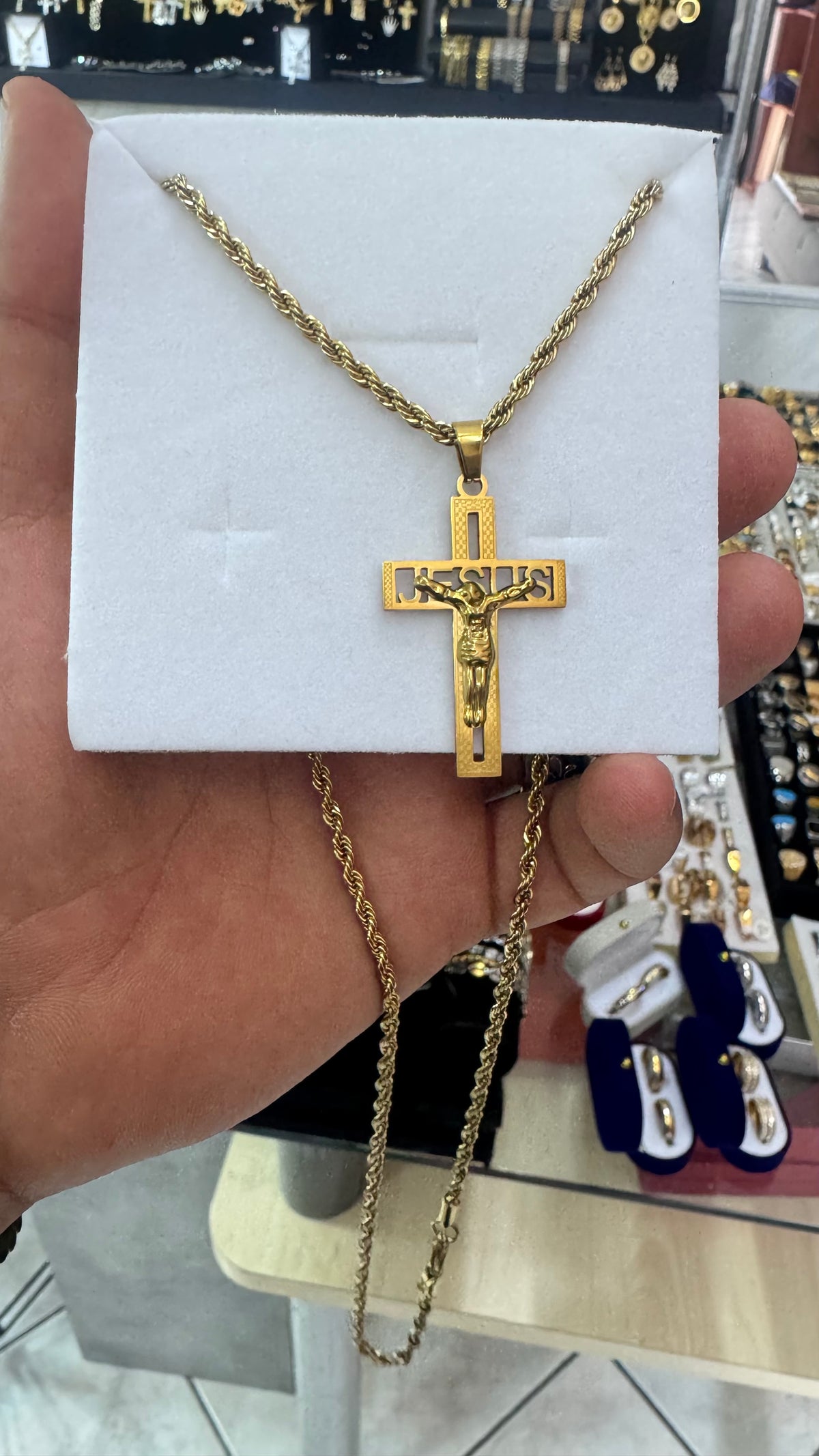 Collana con croce Jesus acciaio oro*1134