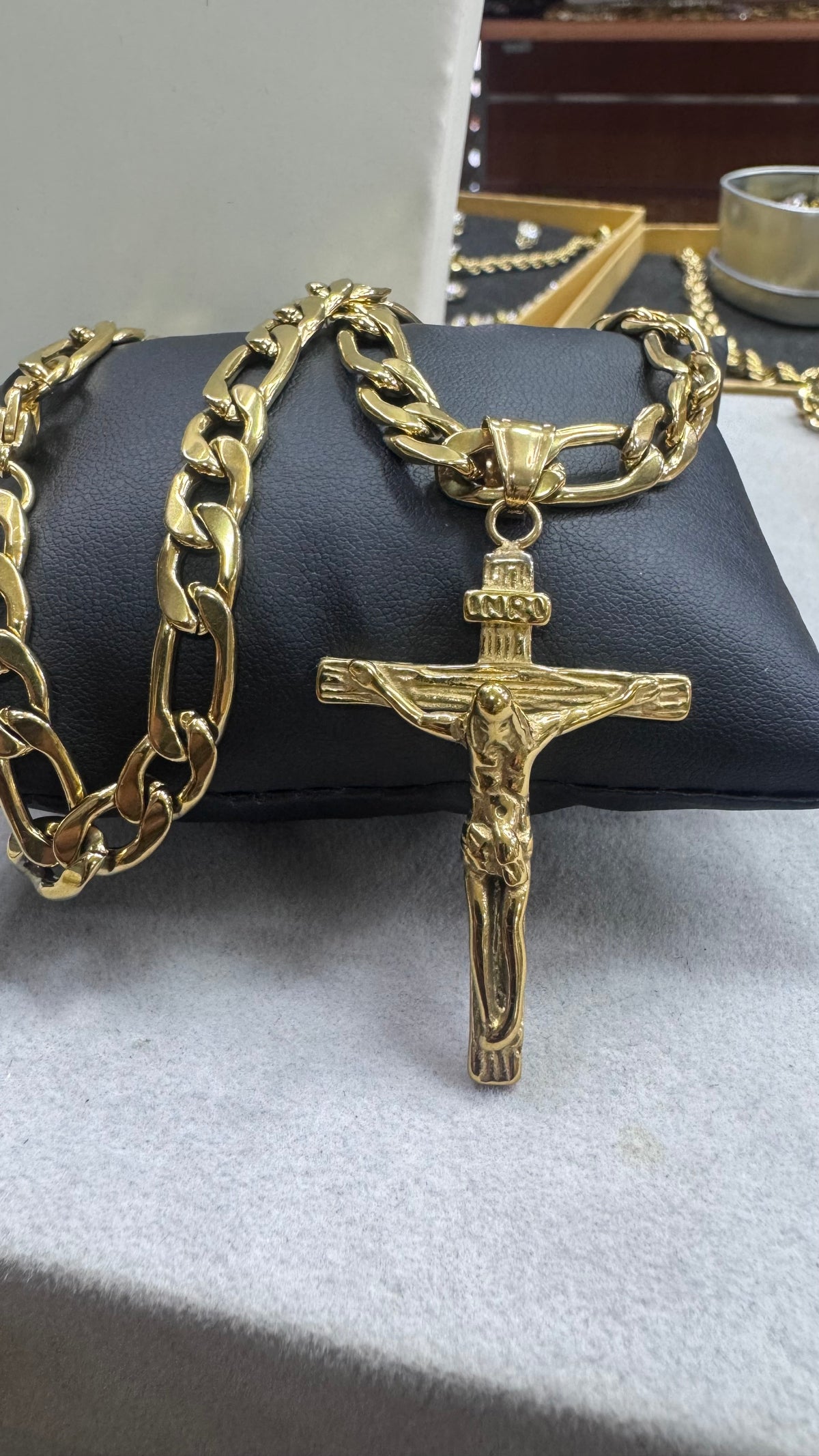 Collana Figaro con croce acciaio oro *5562