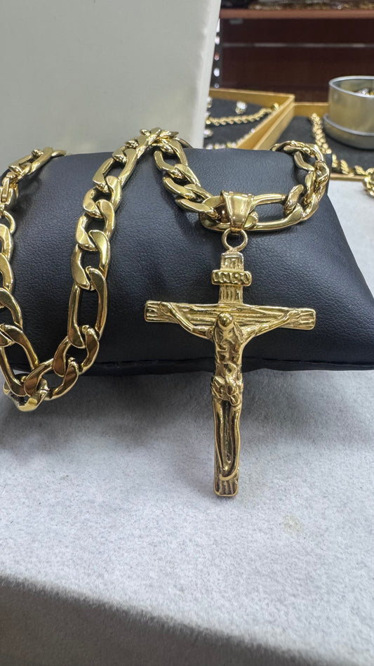 Collana Figaro con croce acciaio oro *5562