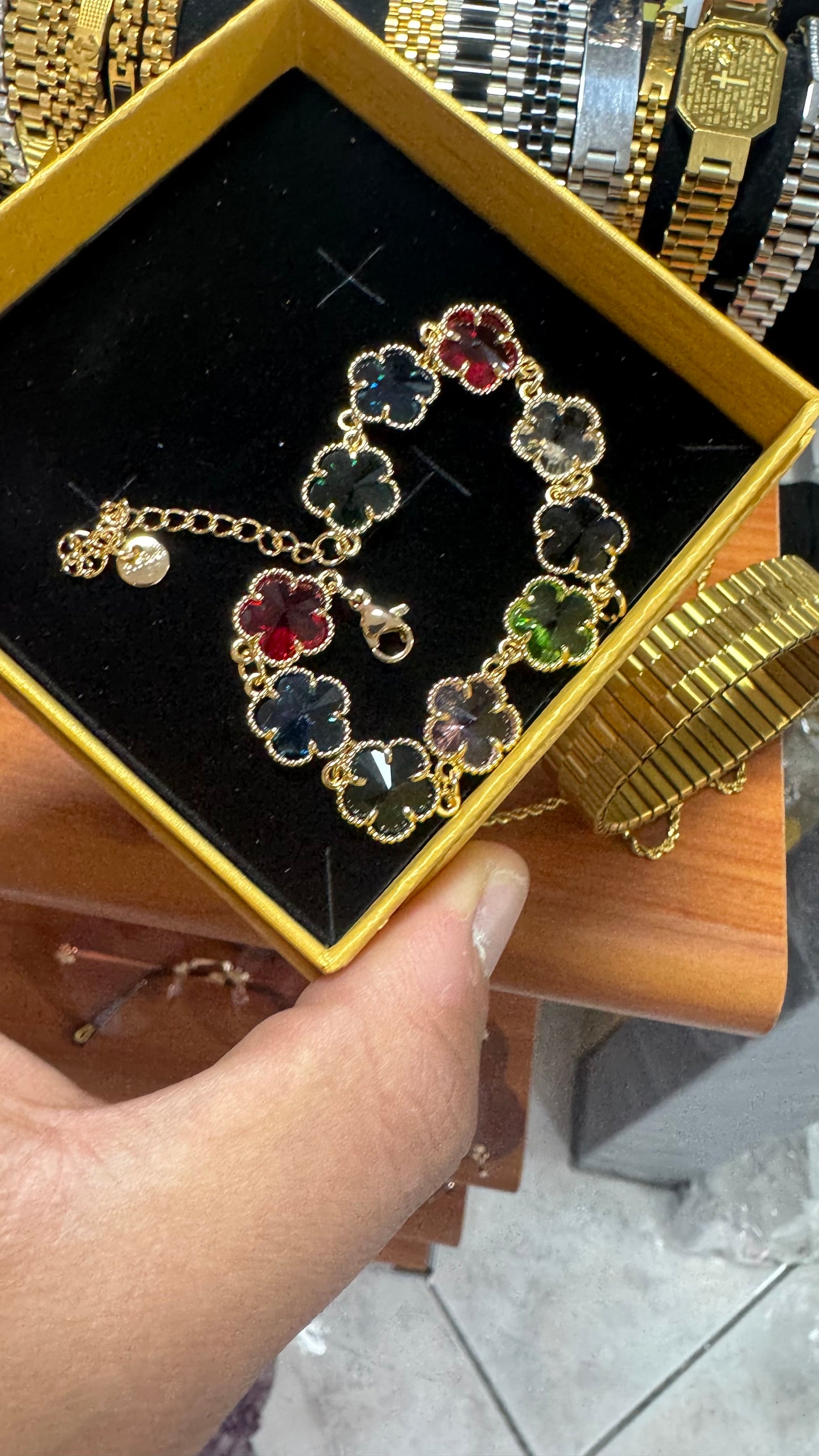 Bracciale quadrifoglio multicolore in acciaio *31