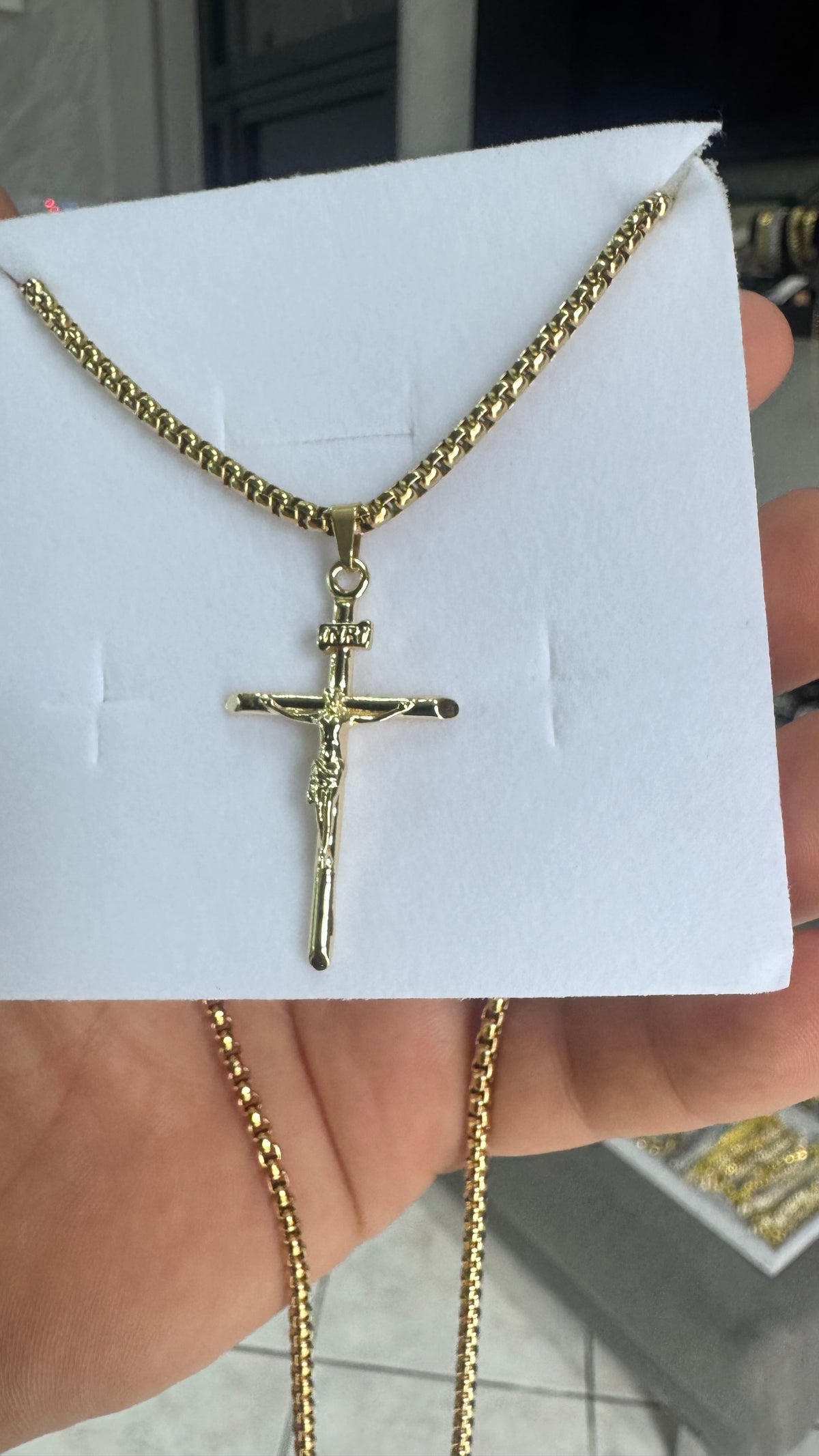 Collana con crocetta acciaio oro*56012
