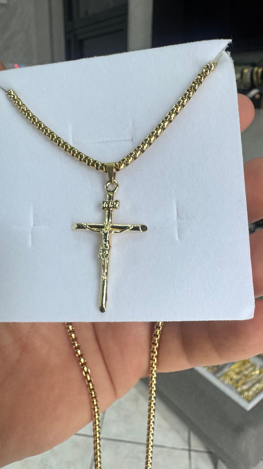 Collana con crocetta acciaio oro*56012