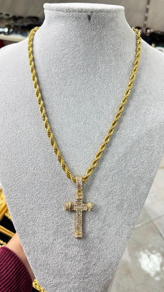 Collana corda con croce zirconata *708