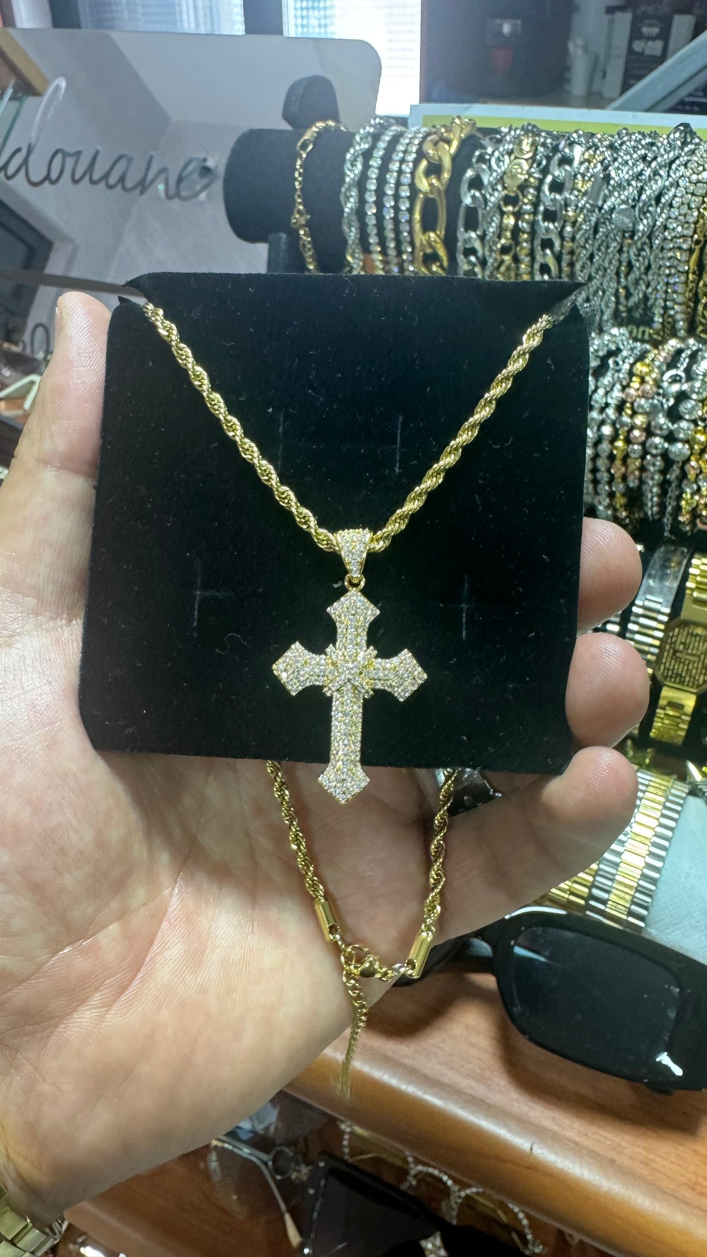 Collana con croce geolier acciaio oro *71
