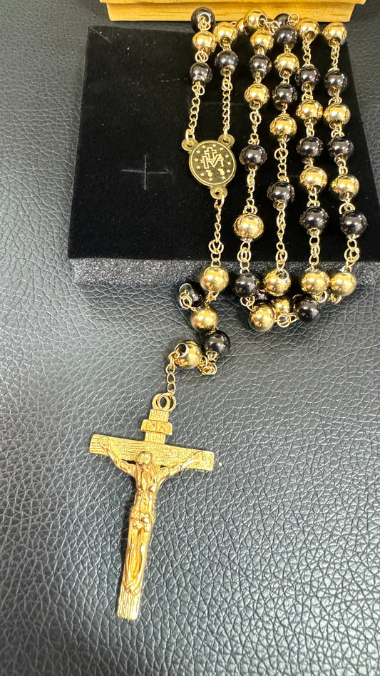 Rosario acciaio oro e nero *17