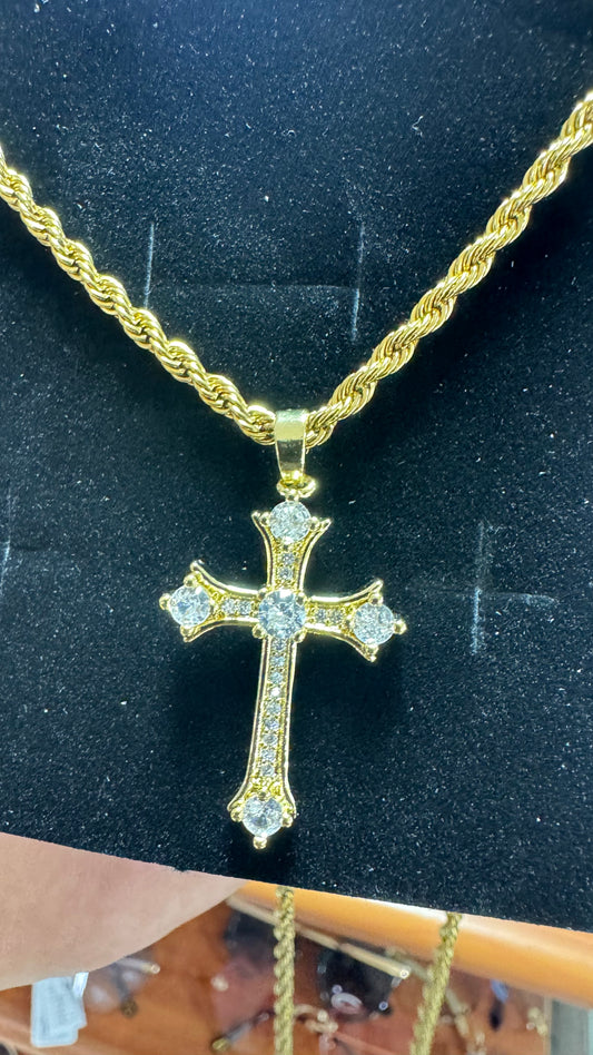 Collanina con croce acciaio oro *67