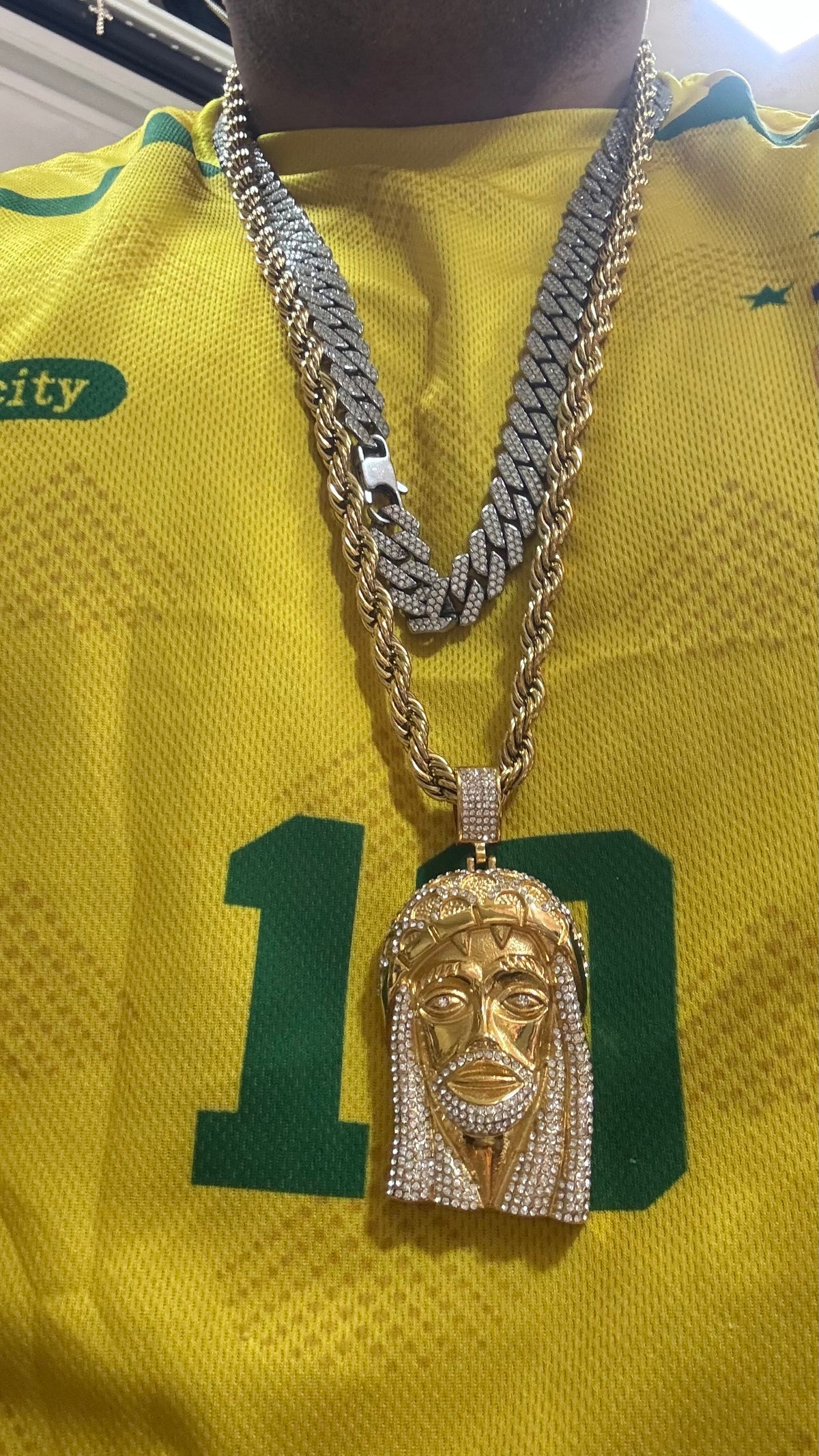 Collana lunga con Gesù big acciaio oro *22557