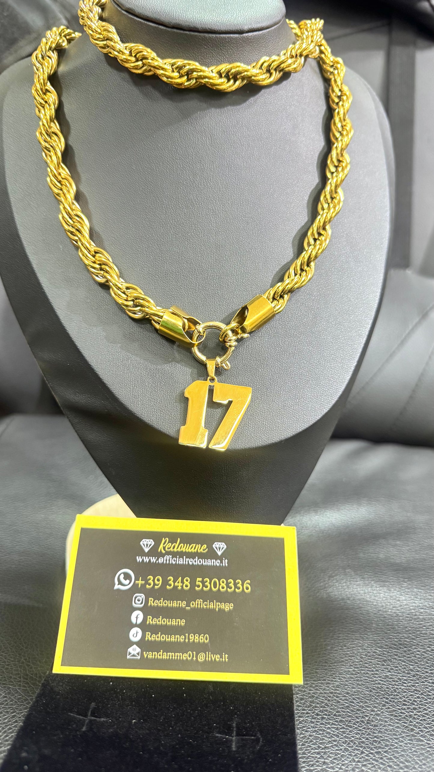 Collana con 17 Lunga 80 cm 12 Mm acciaio oro *12