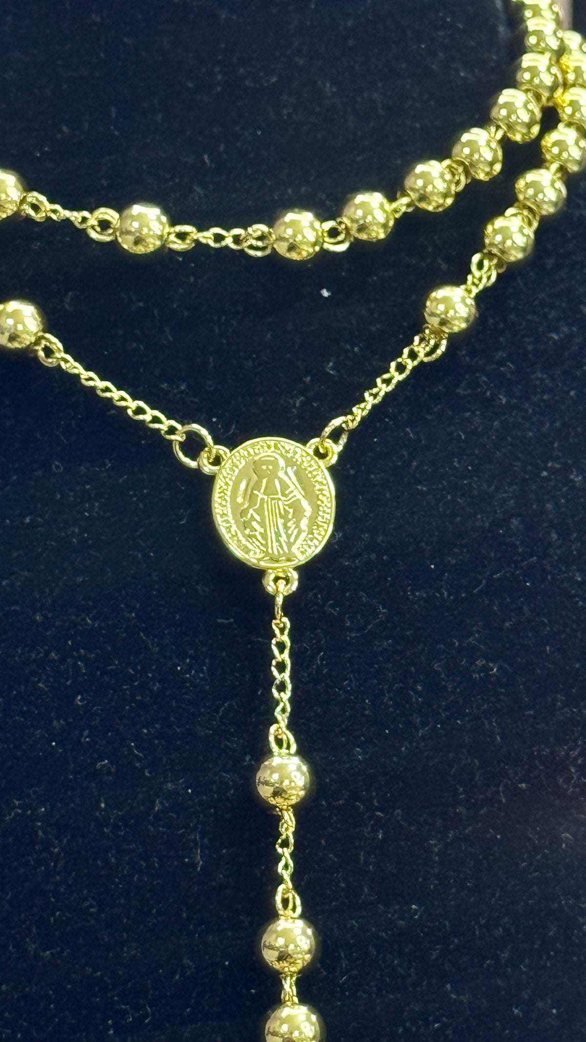 Rosario 8 mm 70 cm con croce geolier acciaio oro *5663