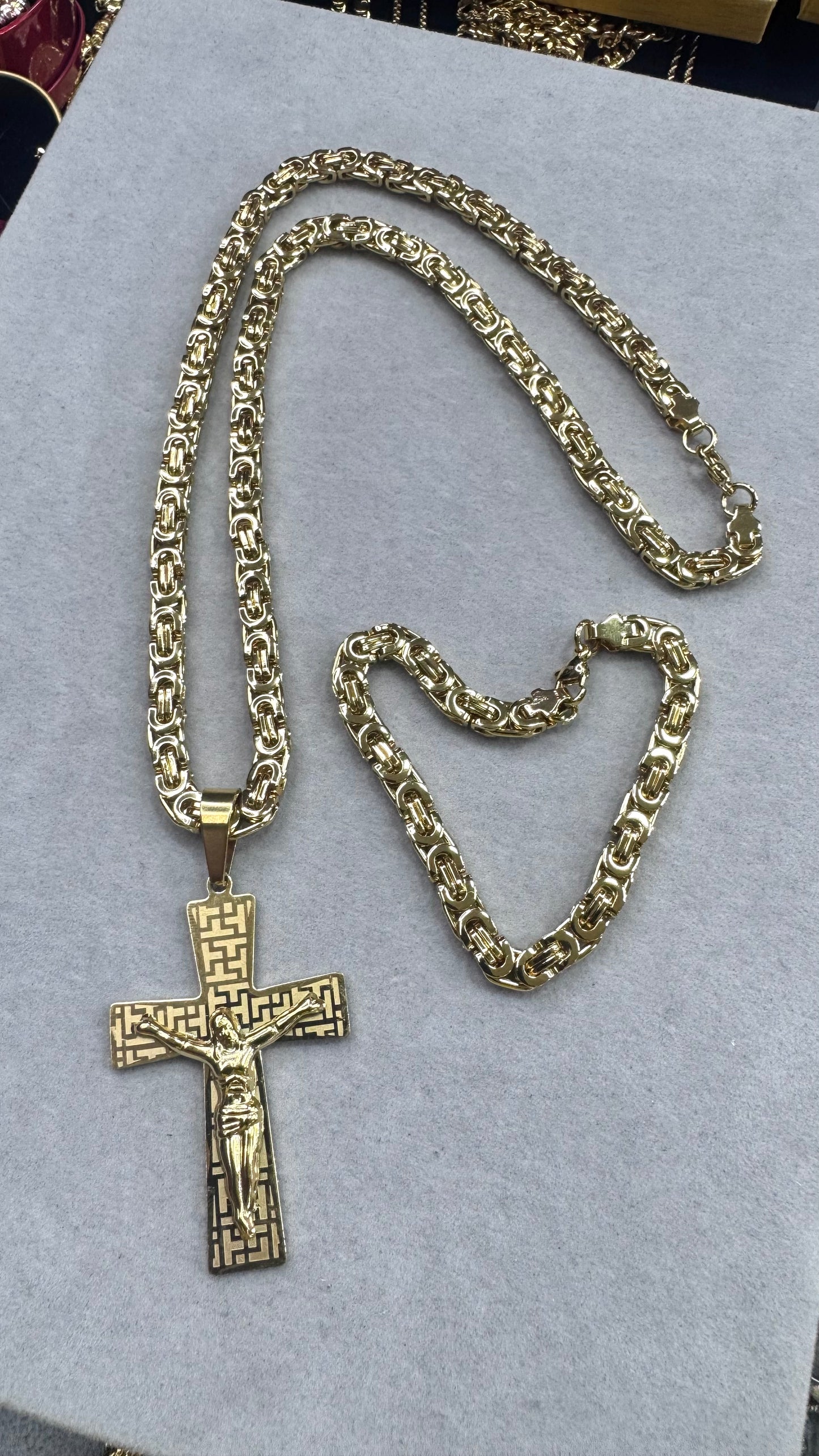 Combo Kit croce lavorata acciaio oro *233