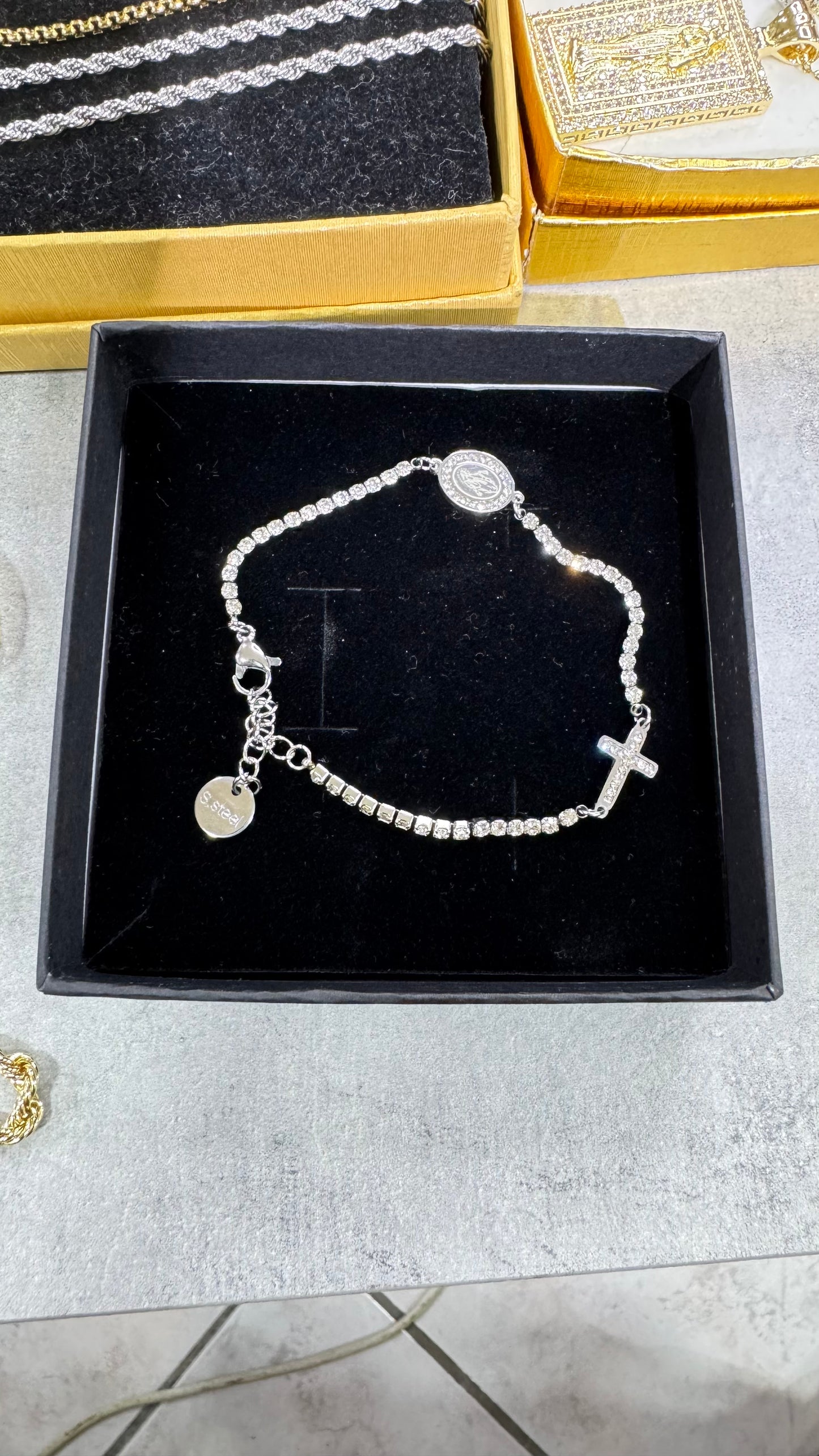 Bracciale tennis a rosario acciaio *36