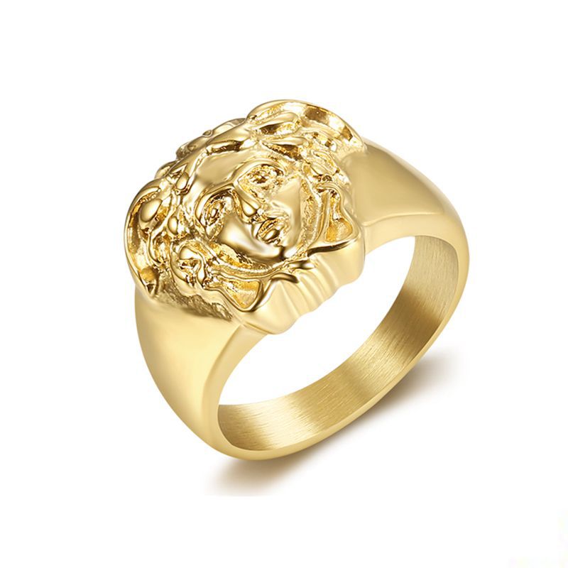 Anello acciaio oro medusa*13