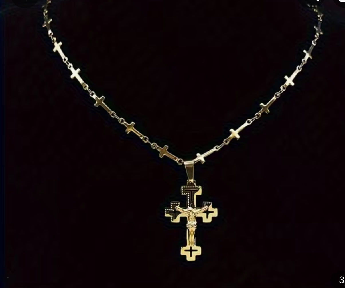 Collana con crocetta acciaio oro*73