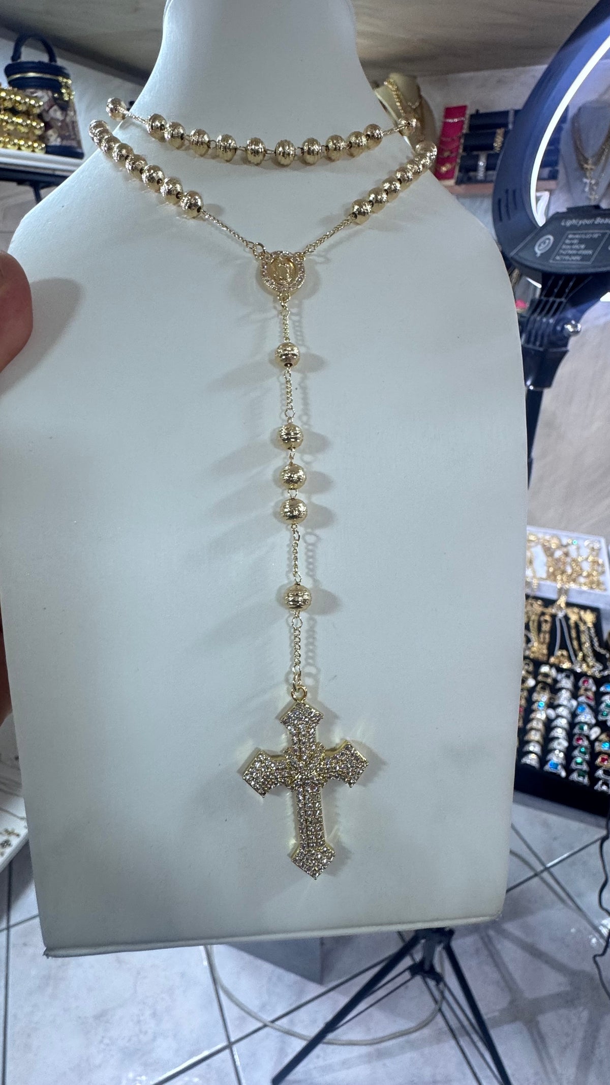 Rosario 6 mm MILLELUCI acciaio ottone croce geolier *4466