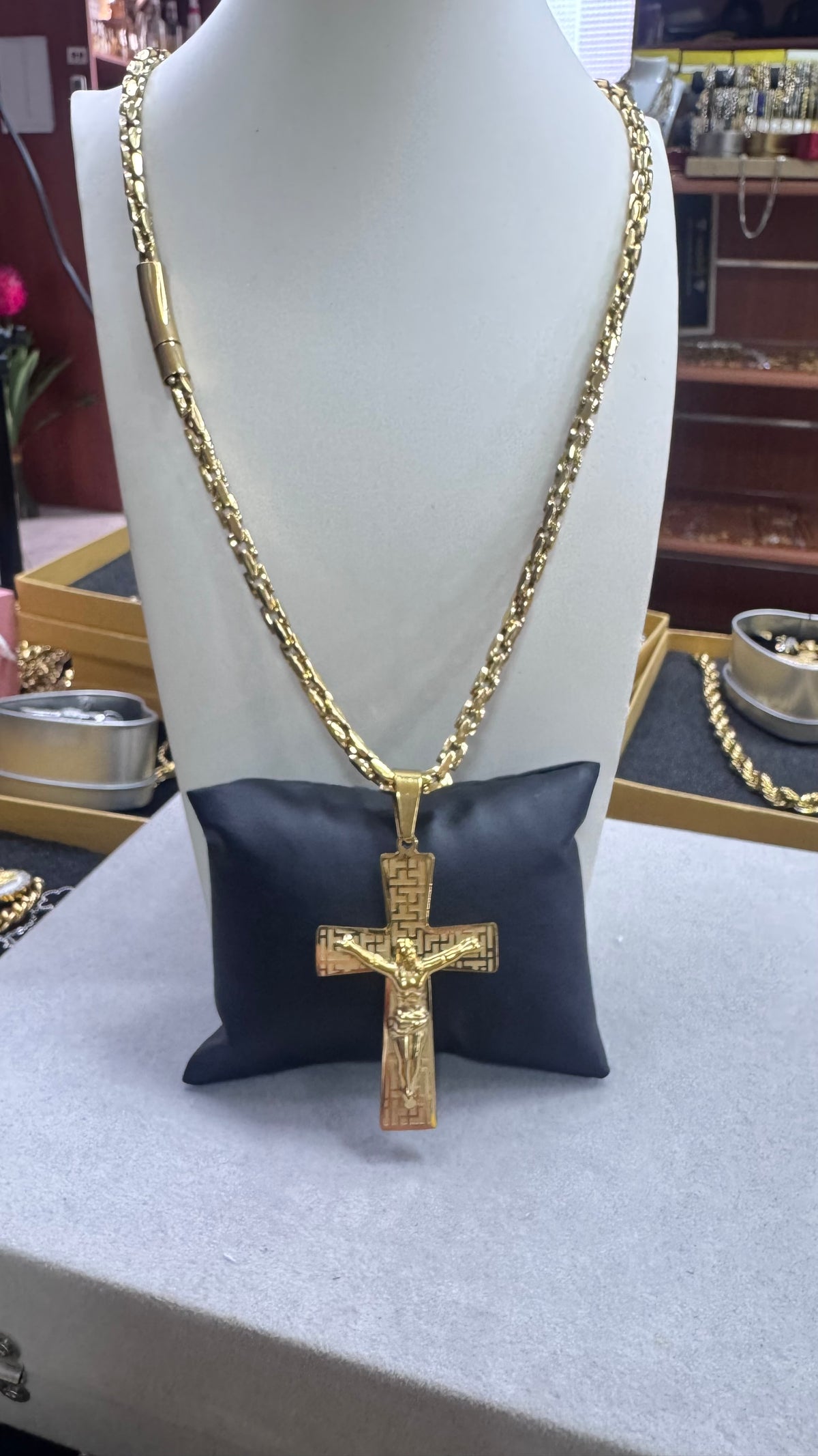 Collana con croce acciaio oro Ibiza *3002